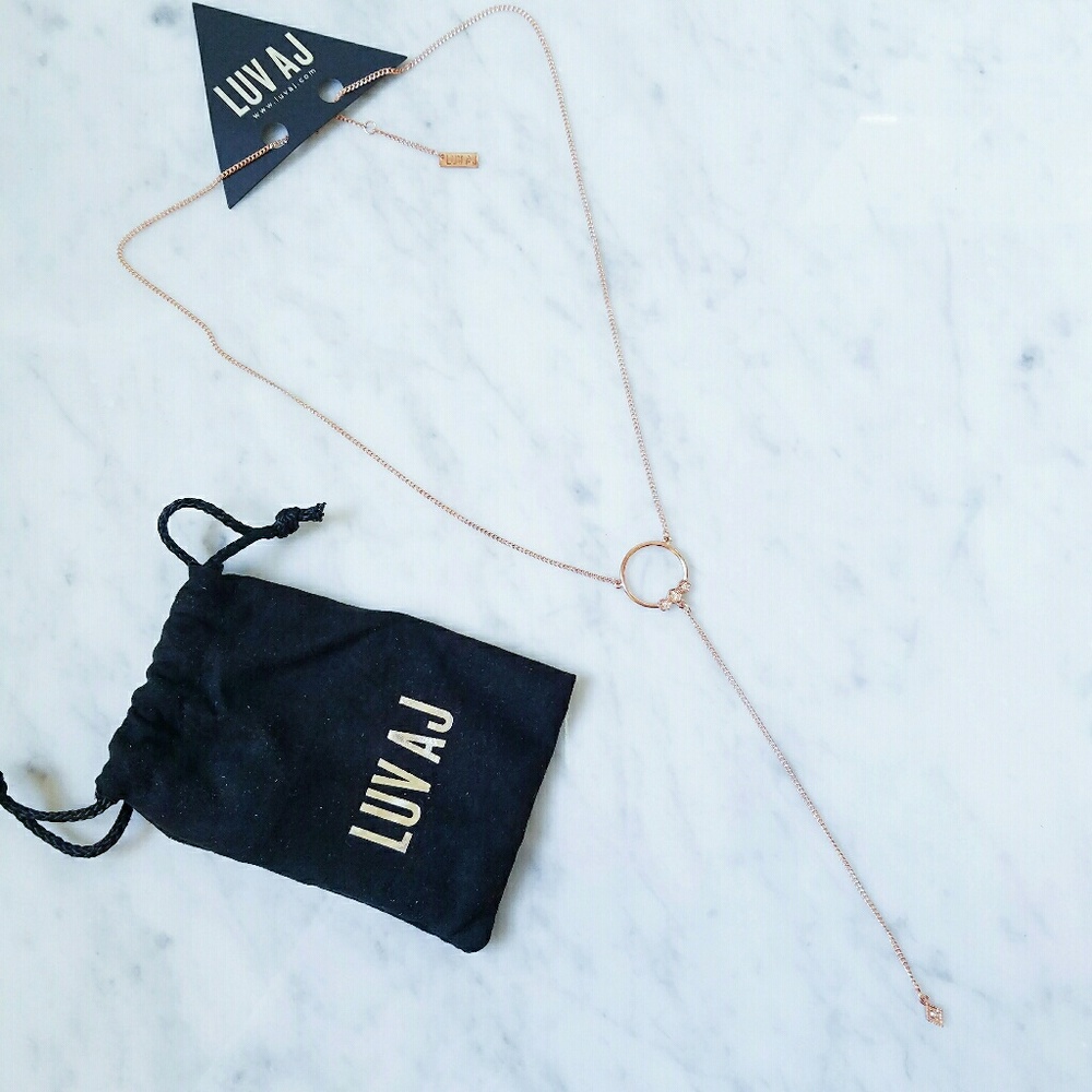 LUV AJ Full Bloom Rose Gold Lariat Necklace
